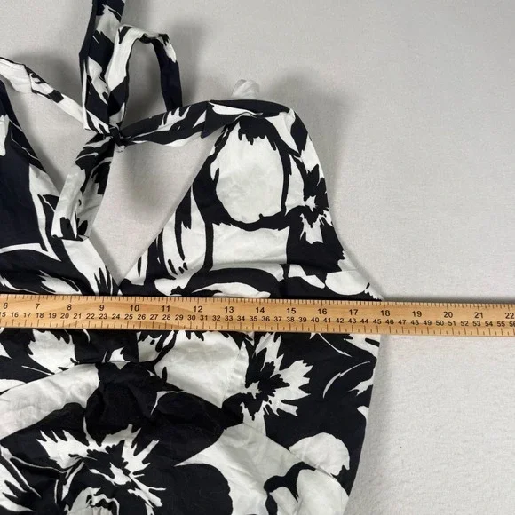 Boston Proper Halter Dress Women 14 Black White Floral Cotton Midi Summer Pocket - Picture 7 of 10